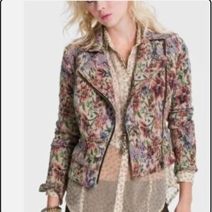 Free People Tapestry Moto Jacket Floral Asymmetric Full Zip Long Sleeve